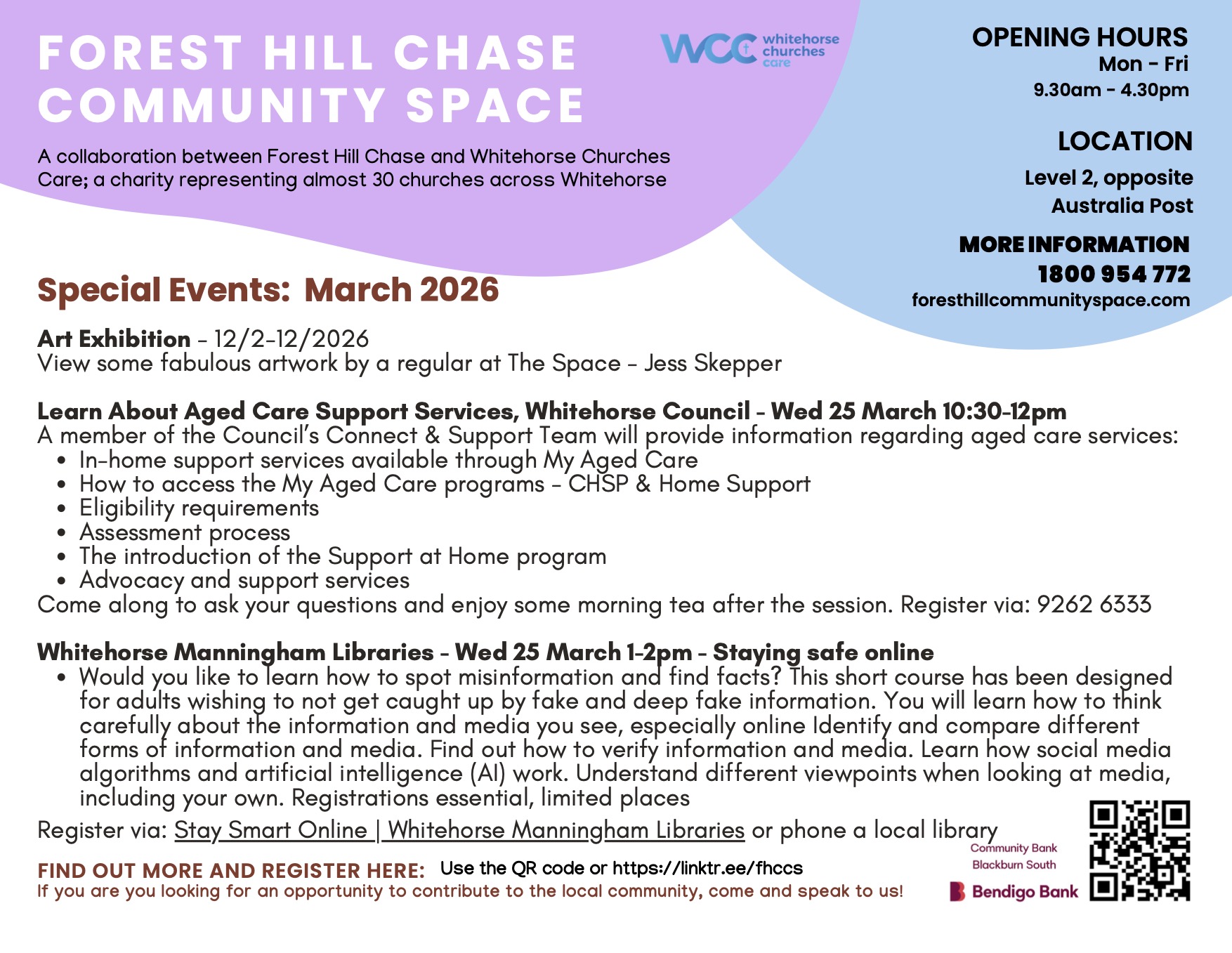 Forest Hill Community Space Timetable Sept 25