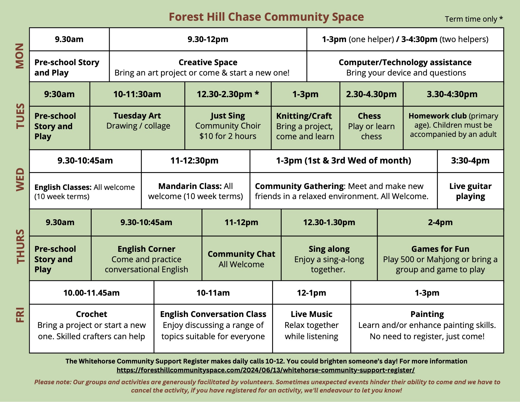 2025 FHCCS Timetable September