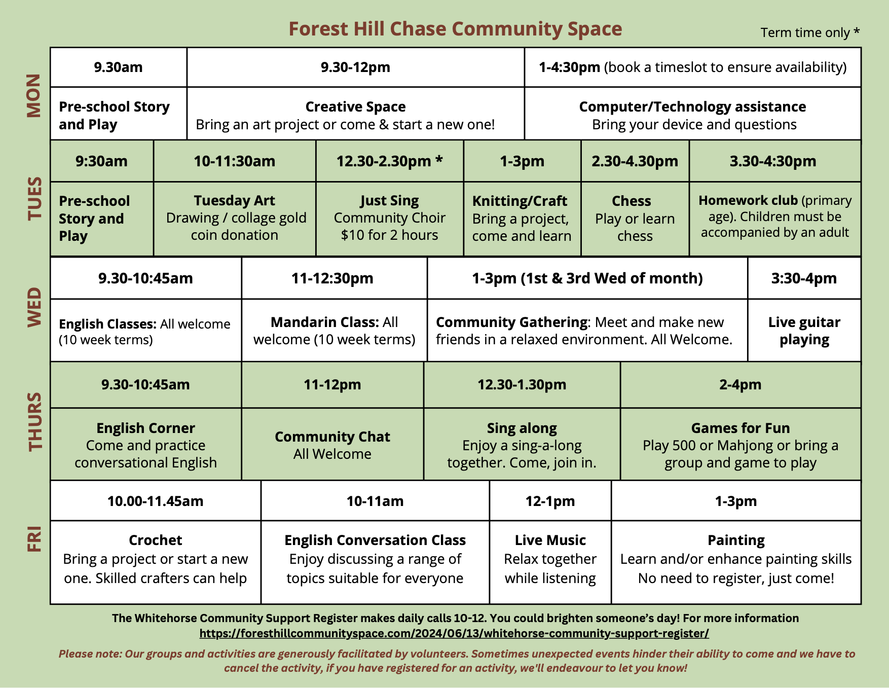 2025 FHCCS Timetable September