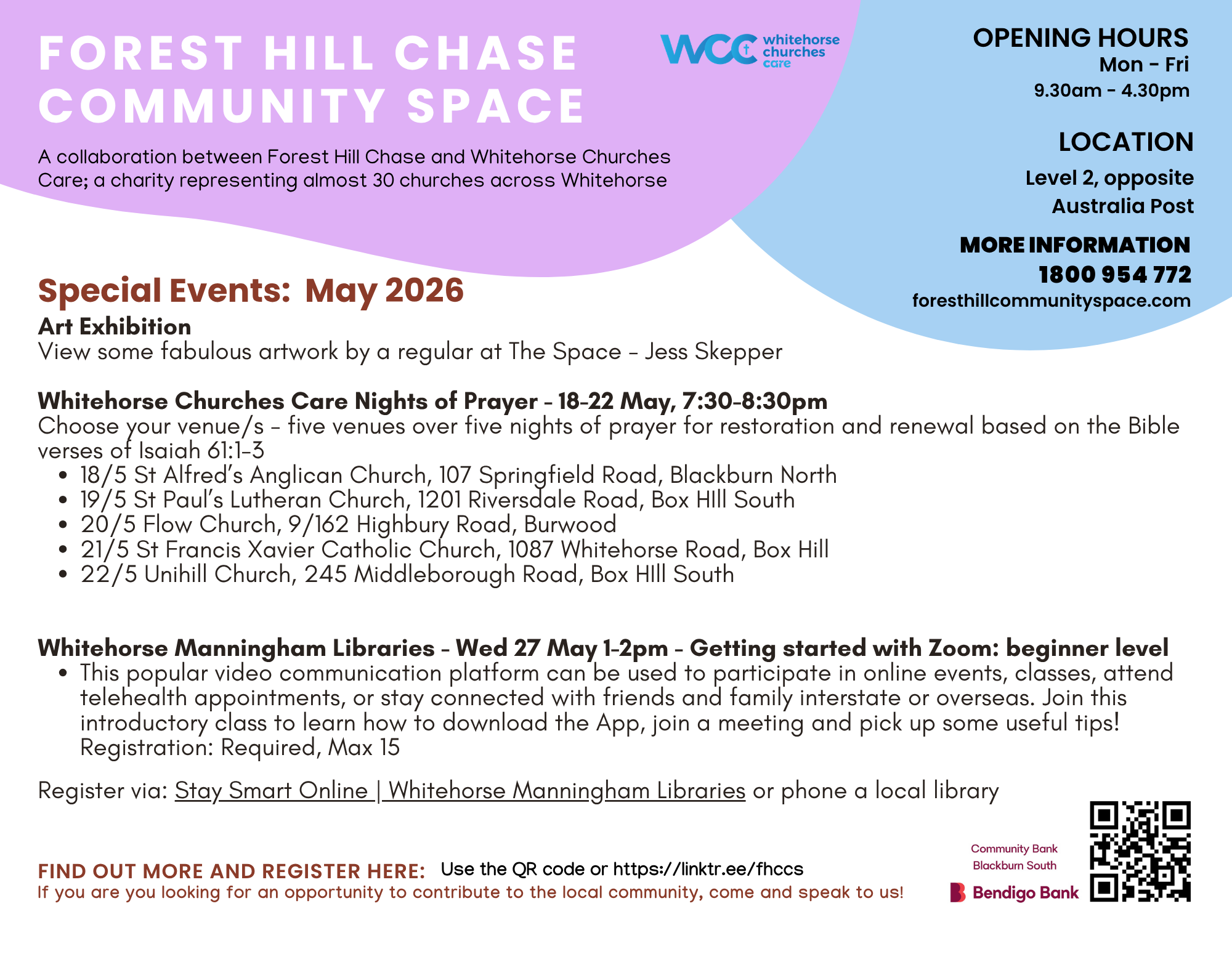 Forest Hill Community Space Timetable Sept 25
