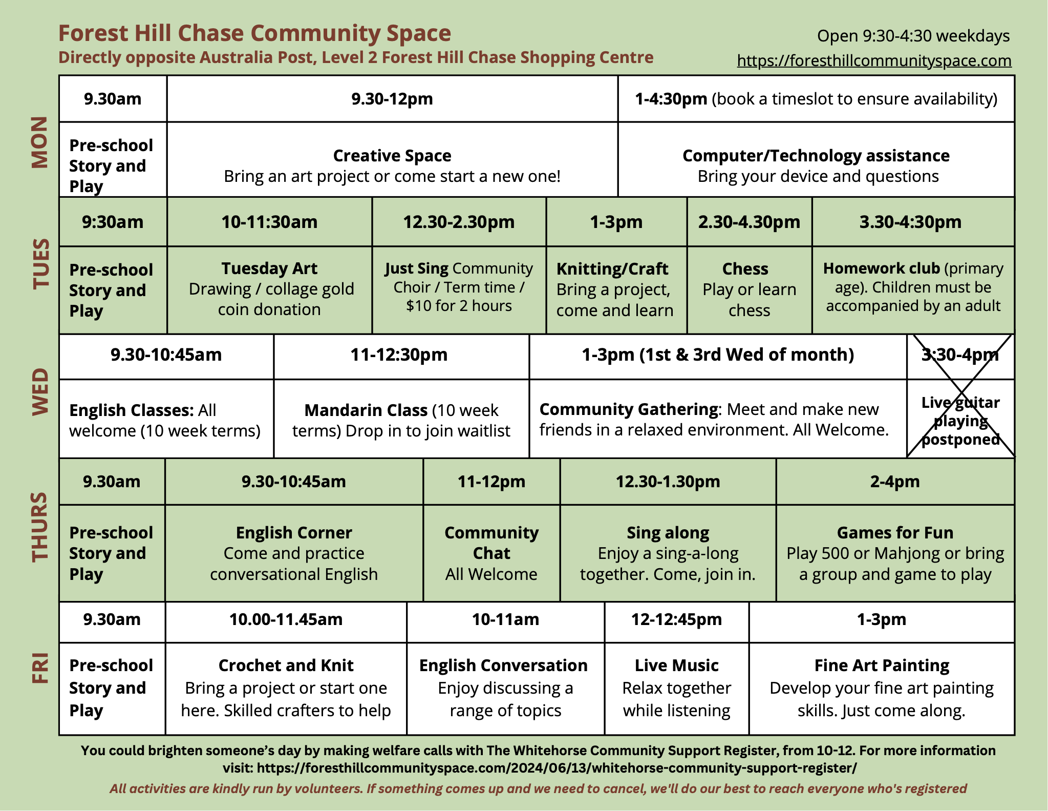 2025 FHCCS Timetable September