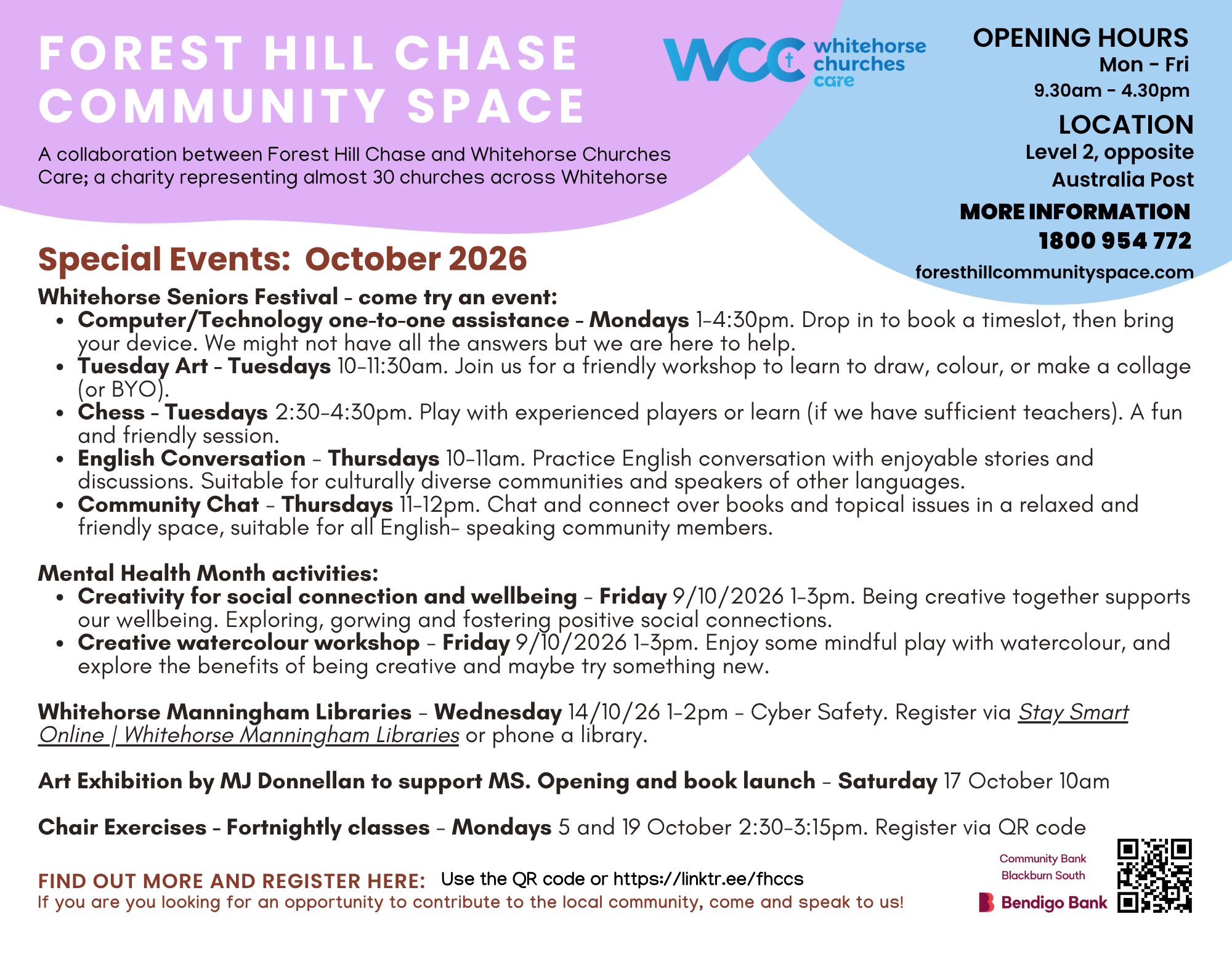 Forest Hill Community Space Timetable Sept 25